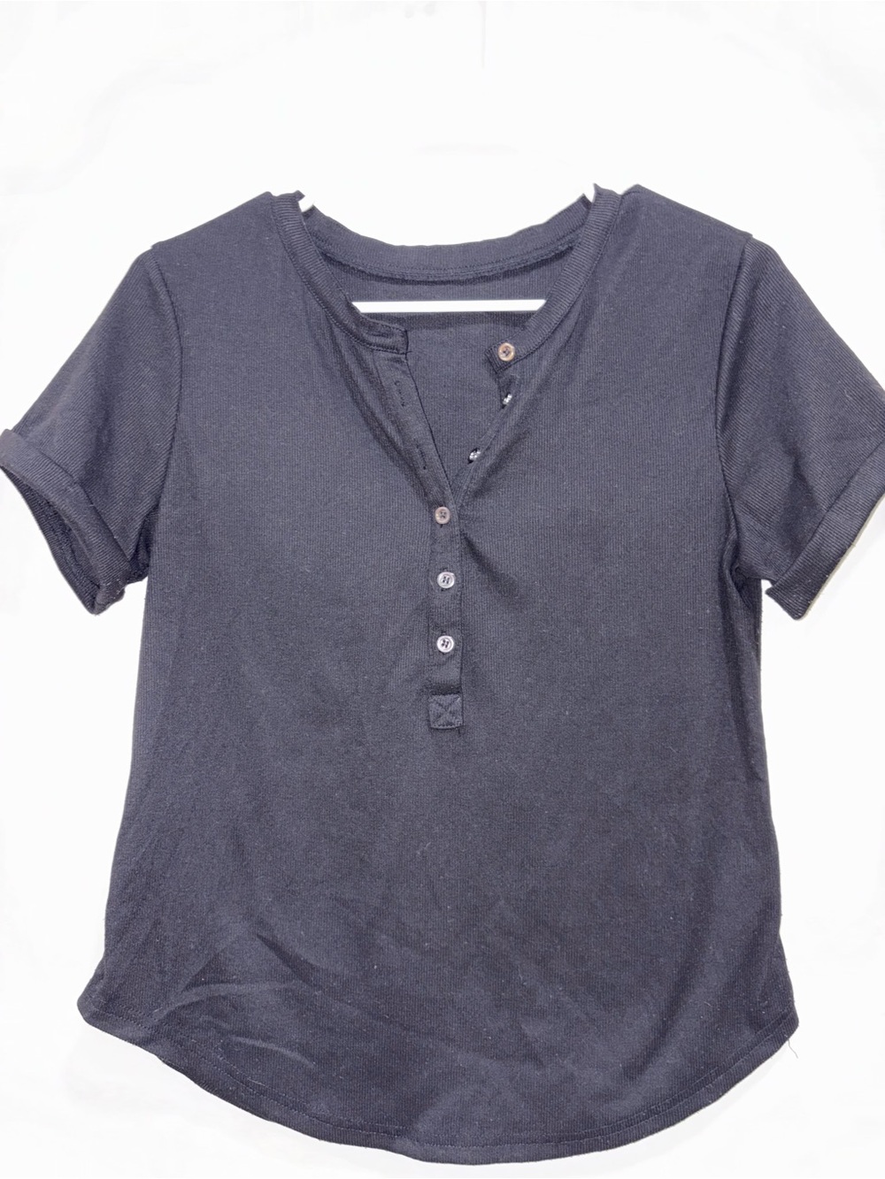 Women's Black Button Henley Short Sleeve Top